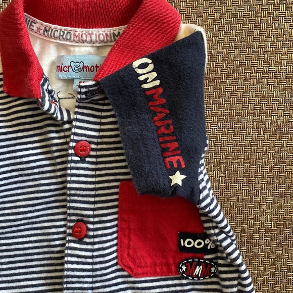 Micromotion Marine Newborn Button-Front Stripe Polo T-Shirt - Picture 9 of 10